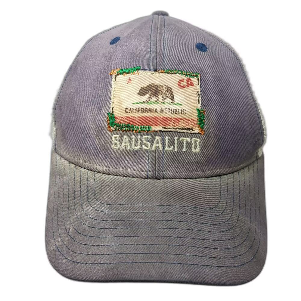 Ouray Sausalito California Republic Bear Flag Hat Blue Baseball Cap OS Mesh